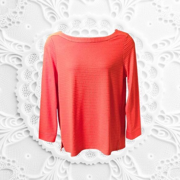 TALBOTS PLUS Women's Tangerine Color long sleeve Ribbed Stripe Top 1X - Picture 1 of 13